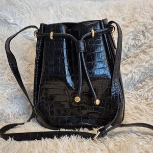 Bally Italy Crocodile Embossed Leather Bucket Bag